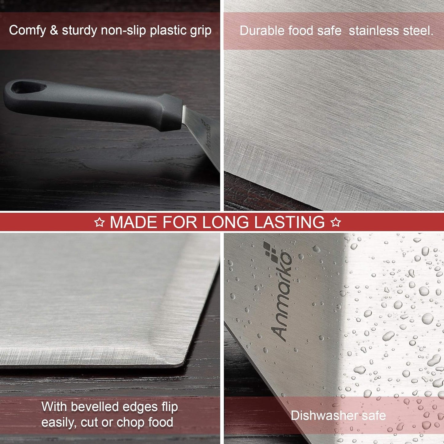 Metal Spatula Stainless Steel and Scraper - Professional Chef Griddle Spatulas Set of 3 - Heavy Duty Accessories Great for Cast Iron BBQ Flat Top Grill Skillet Pan - Commercial Grade