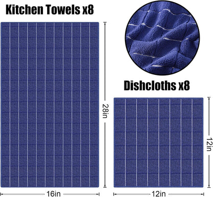 Homaxy Microfiber Kitchen Towels and Dishcloths Set, 16 Pack Soft and Absorbent Dish Hand Towels Bulk, 28 x 16 Inch & 12 x 12 Inch Quick Drying Rags for Washing Dishes, Grey