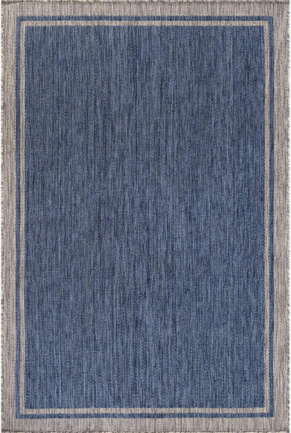 CAMILSON Outdoor Rug, 6x9 Bordered Navy Blue Gray Modern Area Rugs for Indoor and Outdoor Patios, Porches Waterproof Washable Porch Deck Outside Carpet (Bordered Navy, 6 x 9)