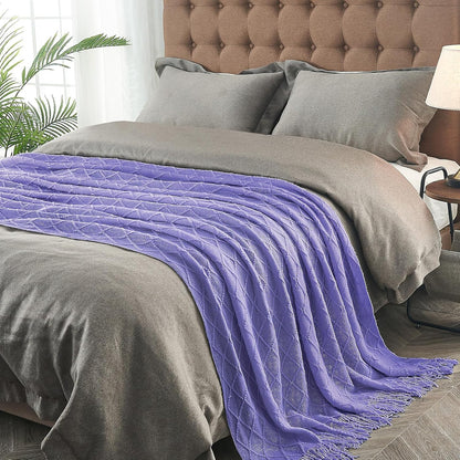 inhand Knitted Throw Blanket for Couch and Bed, Soft Living Room Home Decor Knitted Blanket with Tassel, Outdoor Lightweight Breathable Summer Blanket, Farmhouse Warm Woven Decorative, 50"x60"