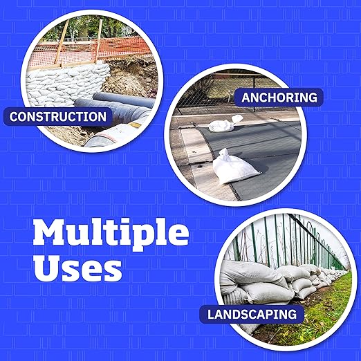 DURASACK Heavy Duty Sand Bags with Tie Strings Empty Woven Polypropylene Sand-Bags for Flood Control with 1600 Hours of UV Protection, 50 lbs Capacity, 14x26 inches, White, 1000 Count