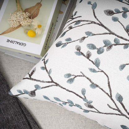 YOUR SMILE Classical Embroidery Jacquard Teal Leaf Pattern Square Decorative Throw Pillow Case Cushion Cover 18x18 inch