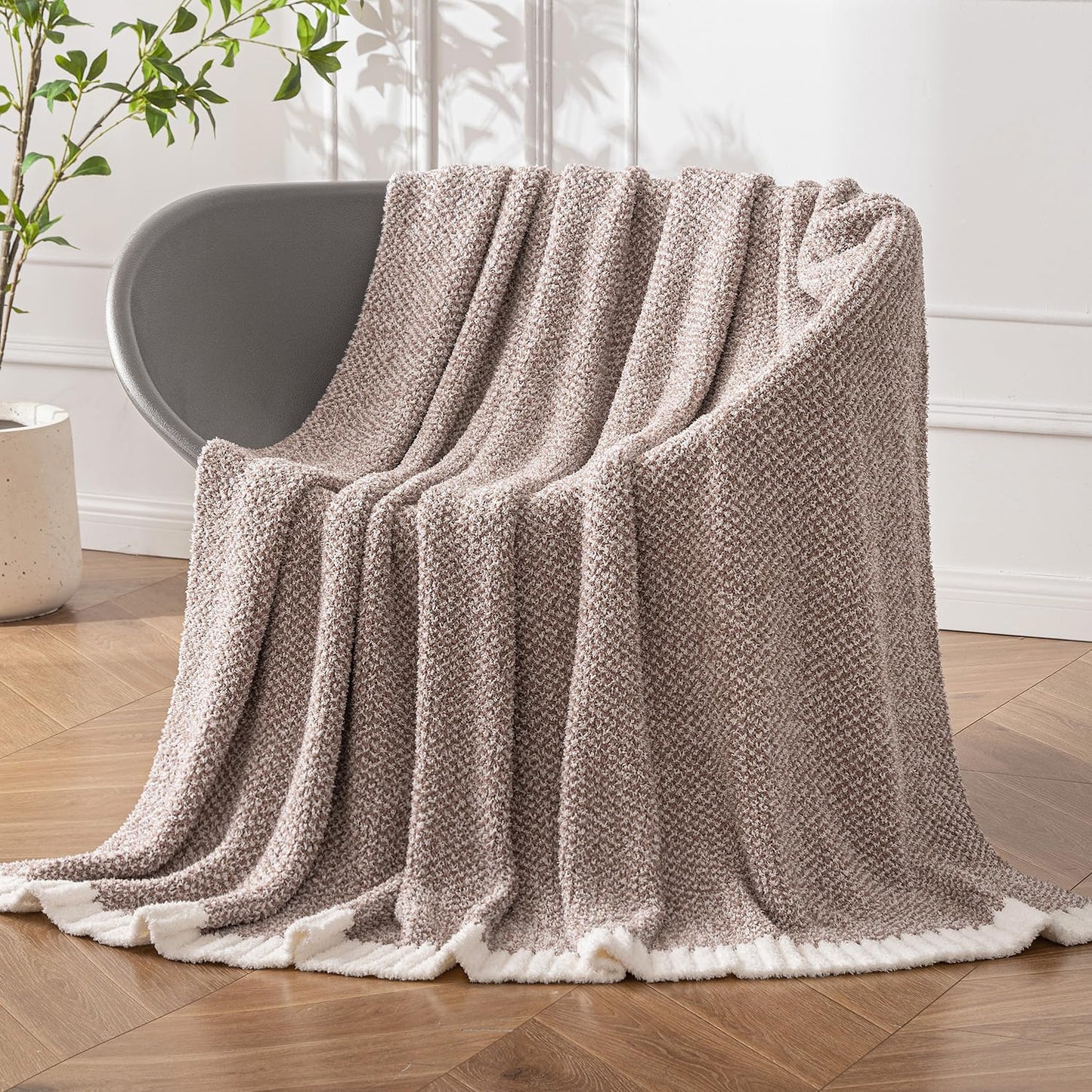 MIULEE Super Soft Throw Blanket for Couch, Taupe Cozy Fluffy Warm Blankets Lightweight Knit Throw Blankets for Sofa, Bed, Chair, Living Room, Camping, Picnic, 60 x 80 inch
