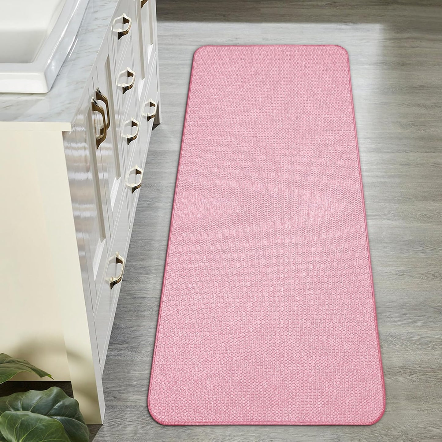 Bath Mat,Ultra Thin Bathroom Runner Rugs,Large Bath Mats for Bathroom,Quick Dry,Non-Slip,Machine Washable,Low Pile,Bath Rug,Shower Outside,Sink,Home Decor Accessories.Pink,1'9"x3'11"（21x47inch）