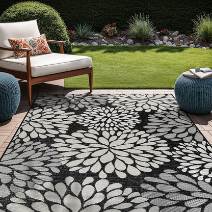 Beverly Rug Outdoor Rug 10x14 Modern Exotic Tropical Leaf Area Rugs for Indoor and Outdoor Patio Deck Porch Garden Water Resistant Washable Outside Carpet (10 x 14 Dark Gray)