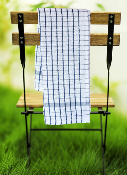 AMOUR INFINI Terry Dish Towels Pack of 4 Highly Absorbent Quick Dry Super Soft 20x28 Inch Kitchen Towel with Hanging Loop for Cleaning & Drying Dishes (Blue)