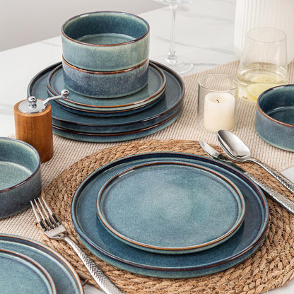 AmorArc Ceramic Dinnerware Sets, Handmade Reactive Glaze Stoneware Plates and Bowls Sets,Highly Chip and Crack Resistant | Dishwasher & Microwave Safe Dishes Set, Service for 4 (12pc)