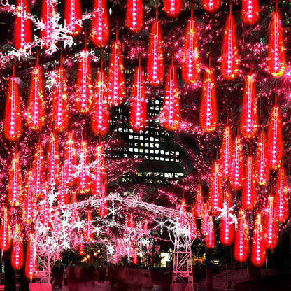 【2 Pack】 Christmas Lights Meteor Shower Rain Lights 12inch, Totally 20 Tube 480 LEDs Icicle Lights Outdoor Raindrop Lights for Xmas Halloween Wedding Party Tree Holiday Decoration, Red