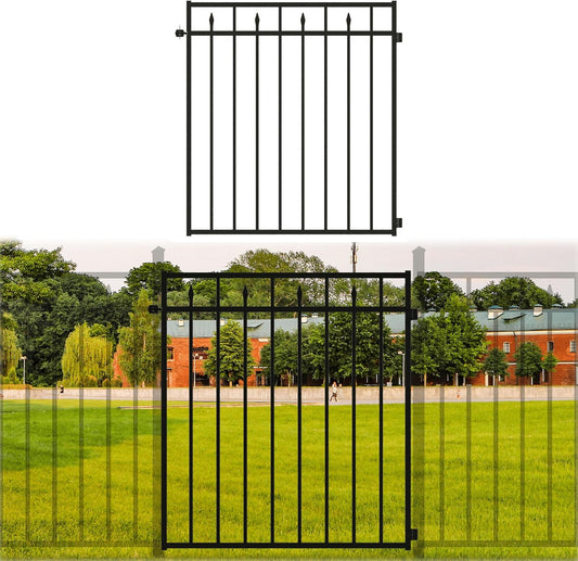 Heavy-Duty Metal Gate, 3.5' W x 4' H, Rustproof Wrought Iron Outdoor Gate for Backyard, Garden & Doorway, Easy to Install with Stainless Steel Hinges & Self-Locking Latch