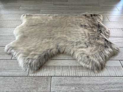 LAMBZY Faux Sheepskin Super Soft Hypoallergenic Free Shape Silky Shag Rug, Luxury Shaggy Plush Carpet for Bedroom Living Kids Room Sofa Rugs (Brown with Beige Tips, Double Side by Side 3'x4')