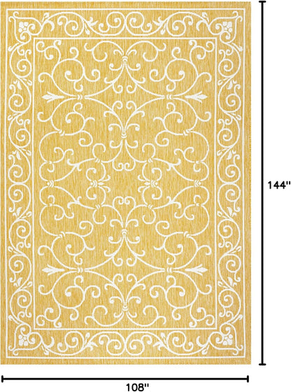 JONATHAN Y Vintage Filigree Indoor Outdoor Area Rug 9X12 Yellow/Cream, Charleston Textured Weave for Backyard, Patio, Porch, Easy-Cleaning, High Traffic, Pet-Friendly, Non-Shedding (SMB106L-9)