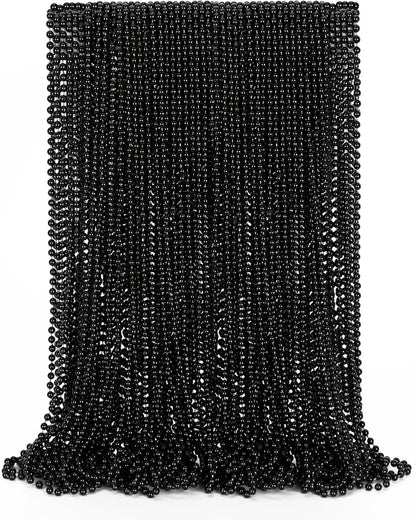 50PCS Bead Necklace, Black Mardi Gras Bead Necklace Party Favors, 33" Metallic Halloween Round Beaded Bulk, Festival Parade Throw Accessories for Mardi Gras Carnival Halloween Party Supplies Decor