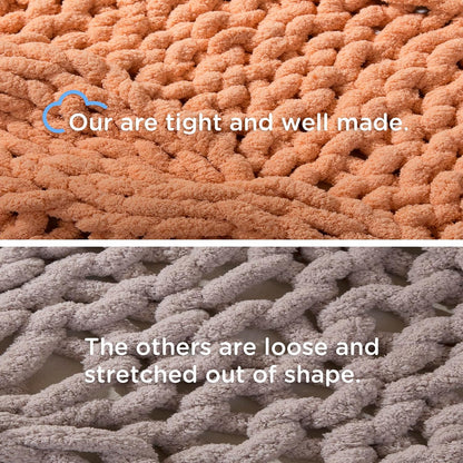 Chunky Knit Blanket Throw - 100% Hand Knitted Chunky Throw Blanket for Couch, Thick and Warm Blanket for Winter, Dark Grey, 50x60 Inches