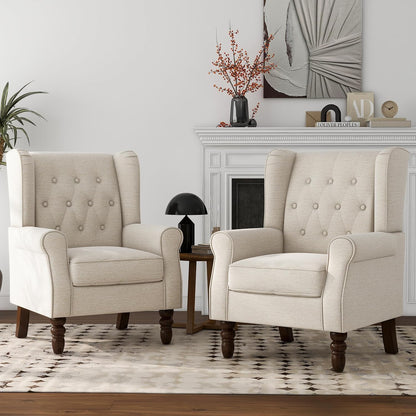 Lumibee High Back Accent Chair Set of 2,Upholstered Wingback Armchair with Solid Wood Legs for Small Spaces,Comfy Single Sofa Chair for Living Room,Bedroom,Office-Beige