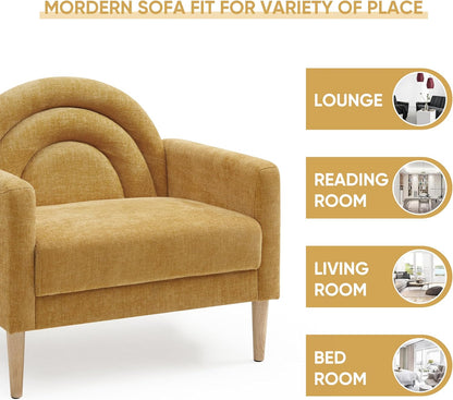 Accent Chair Reading Chair with Armrest, Small Comfy Chair for Small Spaces, Modern Linen Upholstered Armchair for Bedroom & Living Room, Single Sofa Chair with Wood Legs, Easy Assembly (Yellow)