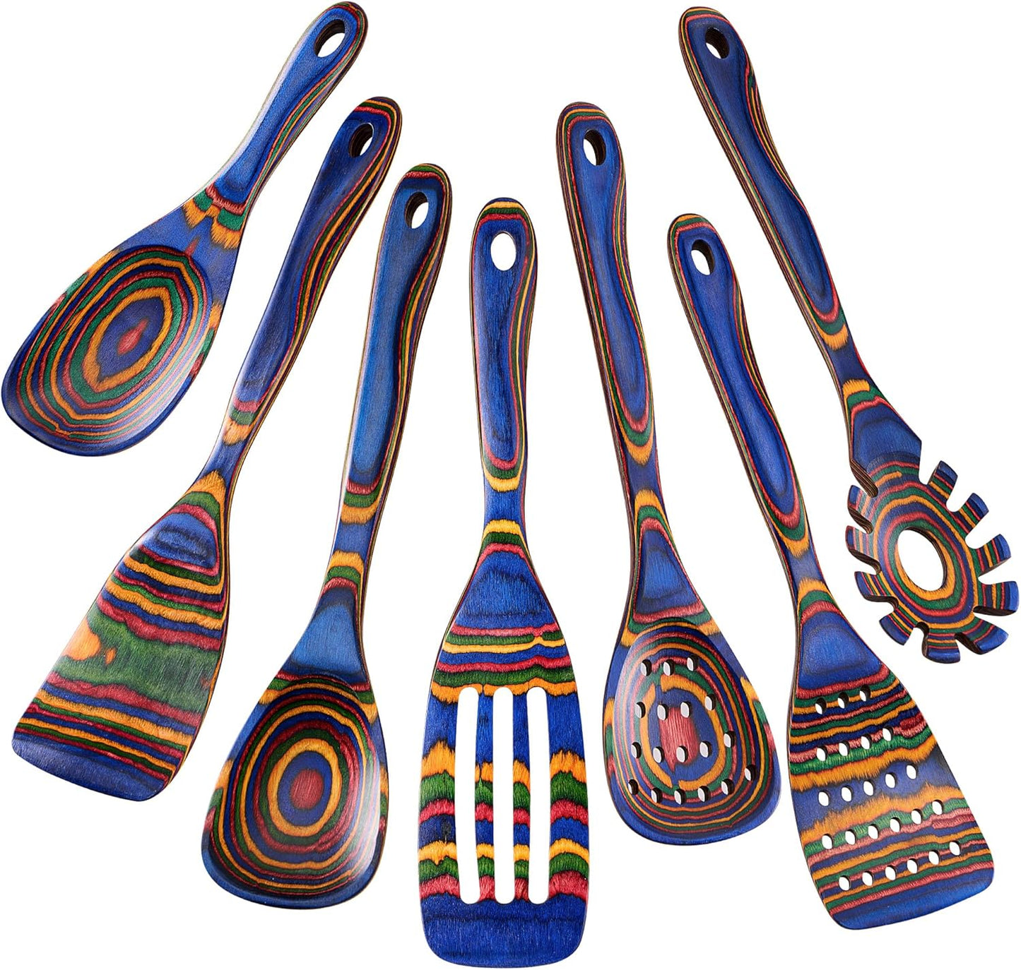 Heat-Resistant Wood Cooking Utensils - 7pc Set, Eco-Friendly, Includes Spatula, Pasta & Slotted Spoons, Essential Kitchen Tool