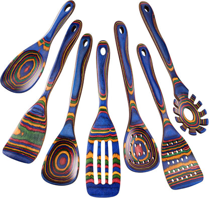 Heat-Resistant Wood Cooking Utensils - 7pc Set, Eco-Friendly, Includes Spatula, Pasta & Slotted Spoons, Essential Kitchen Tool