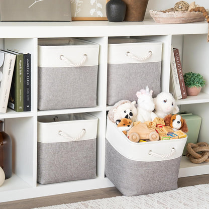 OrganiHaus 12x12 Cube Storage Bins 4 Pack, Foldable Cube Storage Organizer w/ Rope Handles, Collapsible Fabric Bins for Toys, Clothes & Closet Organization, Fabric Square Baskets - Gray/White