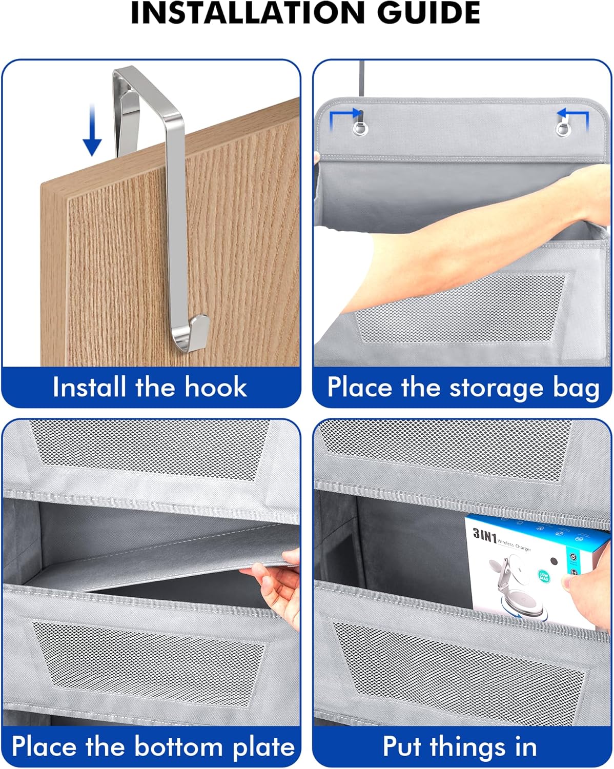 Meolsaek Over the Door Organizer,46lbs Load and Anti-Tilt Design，5 Tier Behind the Door Storage 5 Side Pockets，Perfect for Closet Organizers, Bathroom Storage