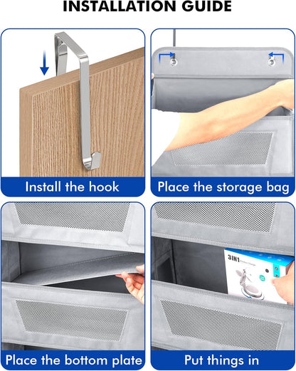 Meolsaek Over the Door Organizer,46lbs Load and Anti-Tilt Design，5 Tier Behind the Door Storage 5 Side Pockets，Perfect for Closet Organizers, Bathroom Storage