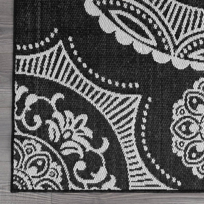 Medallion Outdoor Rug 10x14 Washable Outside Carpet for Indoor Patio Porch Waterproof Easy Cleaning Non Shedding Area Rugs Black 10 x 14