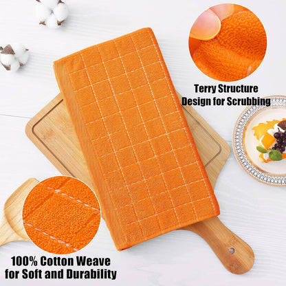 Homaxy 100% Cotton Terry Kitchen Dish Cloths, Ultra Soft and Absorbent Dish Towels for Kitchen, Perfect for Drying and Washing Dishes, 6 Pack, 12 x 12 Inches, Orange