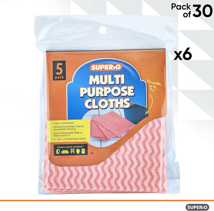 Superio Handy Wipes For Kitchen - Red Reusable Multi-Purpose Heavy-Duty Cleaning cloth for house, Bathroom, and office. Disposable Dish Towel (30)