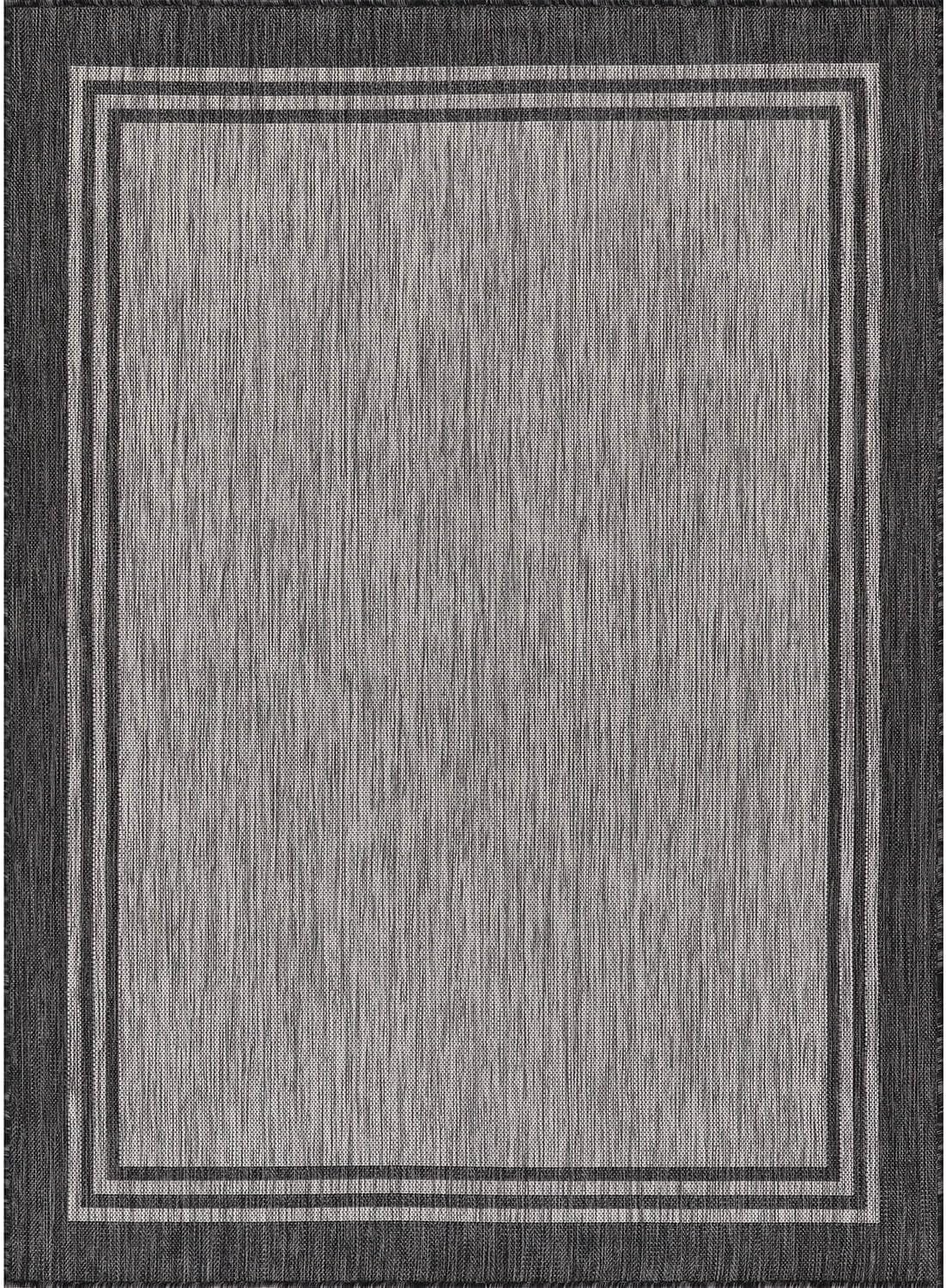 Bordered Outdoor Rug 10x14 Washable Outside Carpet for Indoor Patio Porch Waterproof Easy Cleaning Non Shedding Area Rugs Dark Gray 10 x 14