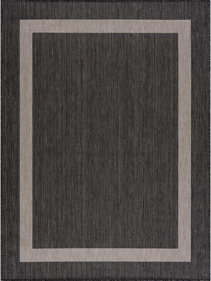 CAMILSON Outdoor Rug 10x14, Large Modern Outside Rugs for Patios Porches Waterproof Durable Washable Non-Shedding, Easy-to-Clean Indoor Outdoor Area Carpet (10 x 14, Bordered - Dark Gray/Light Gray)