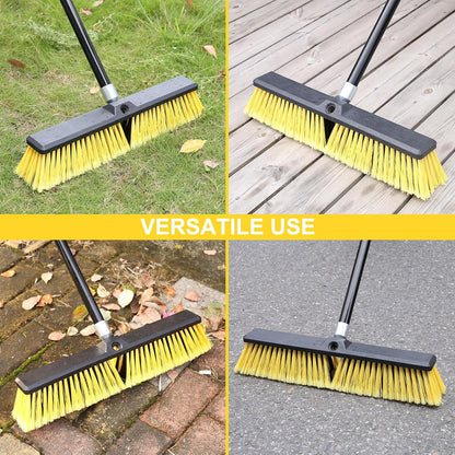 18 Inches Push Broom Outdoor- Heavy Duty Broom with 63" Long Handle for Deck Driveway Garage Yard Patio Concrete Floor Cleaning