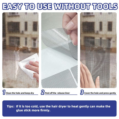 KING MOUNTAIN 20 Sheets Black Window Screen Patches, 44 in Repair Kit for Tears & Holes, Strong Adhesive Mesh Tape, Quick & Waterproof