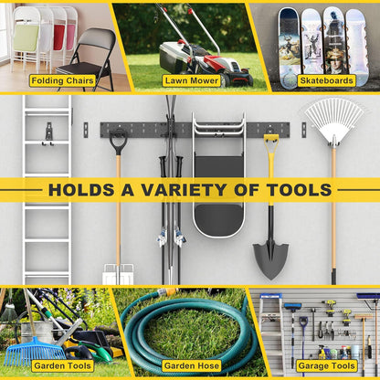 Ultrawall Garage Storage Organization, Versatile Storage Hooks Garden Tool Organizer Wall Mount, 48 Inch Yard Tool Organizer Hangers for Shovels, Rakes, Ladders, 15pcs Black