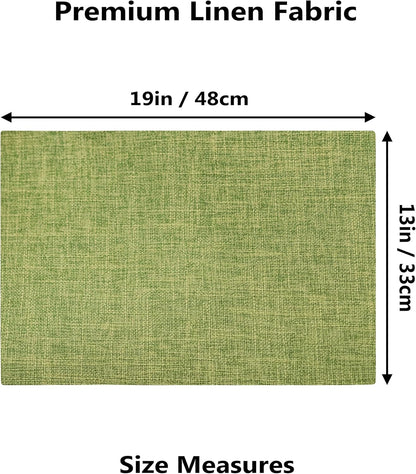Demetex Table Placemats Set of 8 Olive Green Linen Place Mats Washable Fabric Plate Mats for Picnic Camping Barbecue, 13x19 inch, Lime Green