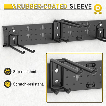 Ultrawall Garage Storage Organization, Versatile Storage Hooks Garden Tool Organizer Wall Mount, 48 Inch Yard Tool Organizer Hangers for Shovels, Rakes, Ladders, 15pcs Black