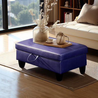 Ottoman Rectangular Storage Ottoman Bench, Faux Leather Footrest, Coffee Table, Stool Footstool with Hinged Lid for Living Room, Bedroom, Entryway, Blue, 28.5"x19"x17.5"