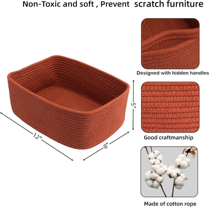 Small Woven Storage Baskets 12“X8”X5“ Decorative Rope Bins for Organizing Shelves, Closets, and Toys, Empty Gift Baskets, Cute Organizer Basket for Home and Office (rustic, regular)