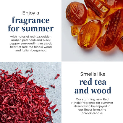 PartyLite 3-Wick Jar Candle, Highly Fragranced Clean Burning Glass Candle, 25-45 Hours Burn Time (Red Hinoki Wood)