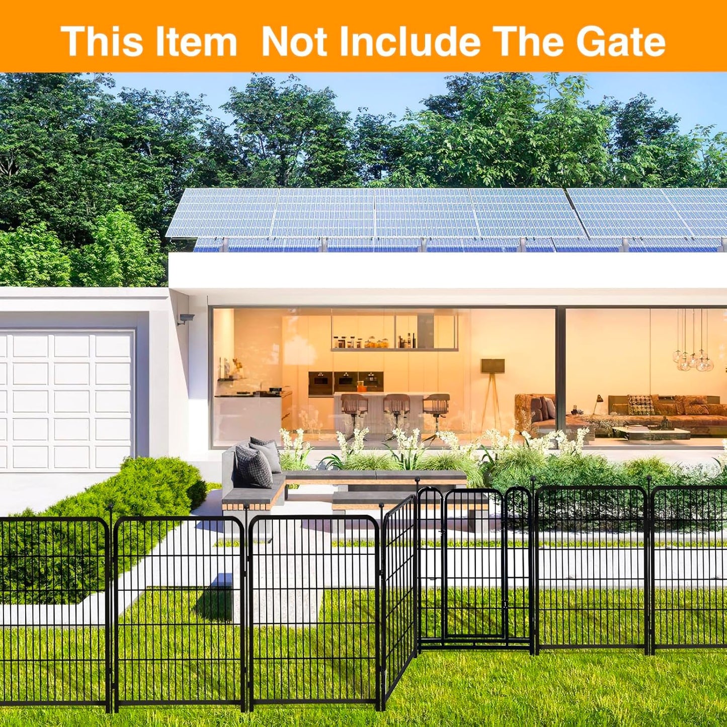 Doorless 56in(H) Black Metal Garden Fences and Borders, 10 Panels Total 22.1 Ft(L), Garden Fence for Dogs, Animal Barrier Fence, Fencing for Flower Beds, Dog Digging Fence Barrier