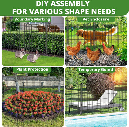 10 Panels No Dig Decorative Outdoor Garden Fence for Yard, 32 in(H) X 23.6 ft(L) Animal Barrier Fencing Rustproof Metal Wire Border for Dog, Rabbits, Landscape Temporary Defense with 11PCS Stakes