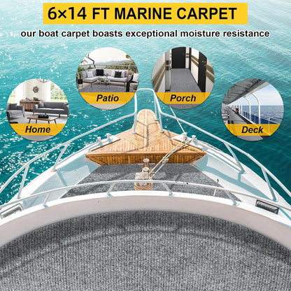 Marine Carpet,6 FT x 14 FT Smoke Gray Indoor Outdoor Carpet 0.2" Thick Boat Carpet with Water-Proof TPE Backing, Non-Slide Outdoor Marine Carpet Roll for Home, Patio, Porch, Deck