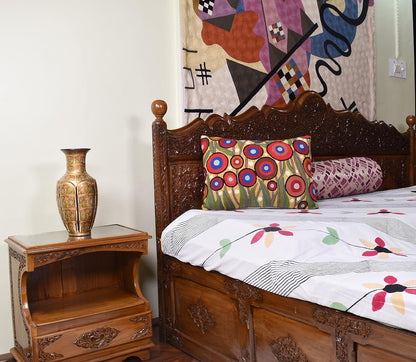 Lumbar Yellow Poppy Floral Pillow Cover Red Poppies Flower Pillows Farmhouse Chair Cushion Floral Poppy Hand Embroidered Size 14x20