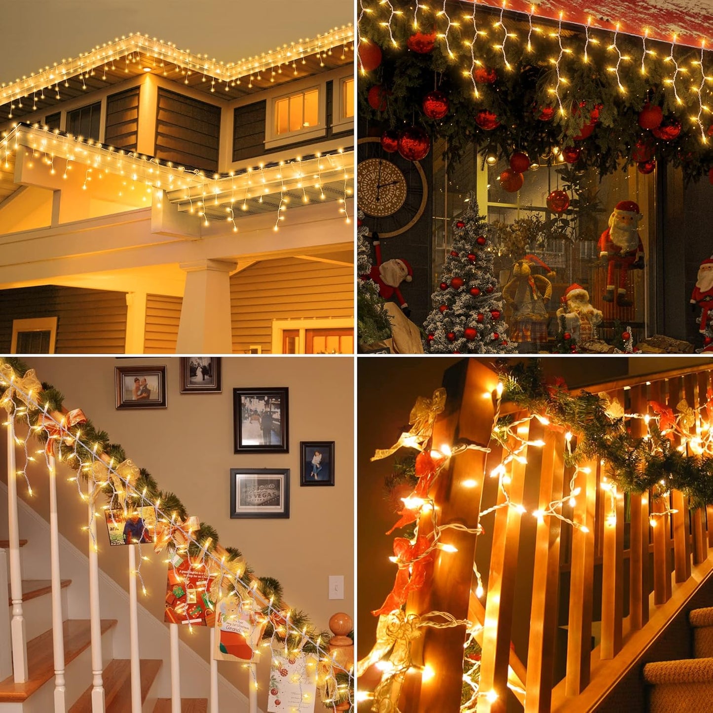 200 Christmas Icicle Lights, Warm White Clear Bulbs with 23FT Long White Wire, Professional Grade String Lights for Indoor & Outdoor,Xmas,Party, Patio, Courtyard, Window, Fence, Trees Decor