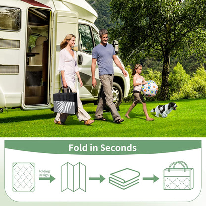 GENIMO Outdoor Rug 8' x 10' Waterproof for Patios Clearance, Reversible Outdoor Plastic Straw Camping Rug Carpet with LED String Light, Area Rugs Mats for RV, Camper, Deck, Balcony, Porch, Grey&White