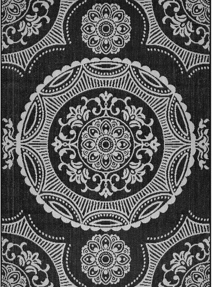 Medallion Outdoor Rug 8x10 Washable Outside Carpet for Indoor Patio Porch Waterproof Easy Cleaning Non Shedding Area Rugs Black 8 x 10