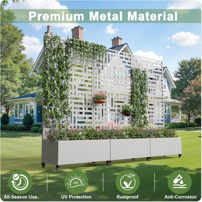 Casaphoria Metal Raised Garden Bed with Trellis and Wheels, 72"x35"x16" Planter Box for Climbing Plants, Vegetables & Vines, Features Drainage Holes and Privacy Screen (Grey-Helen)
