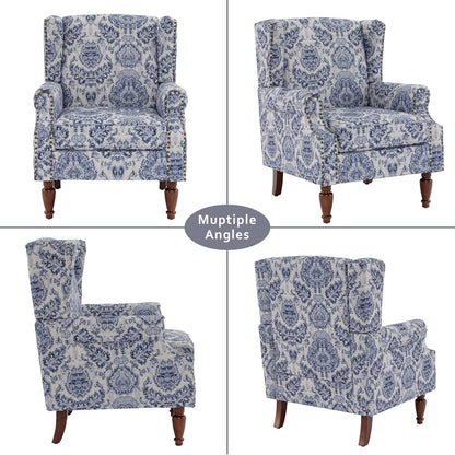 Lumibee High Back Accent Chair Set of 2, Armchair in Fabric,Comfy Upholstered Wingback Single Sofa Reading Chairs with Solid Wood Legs for Living Room,Bedroom,Office-Navy