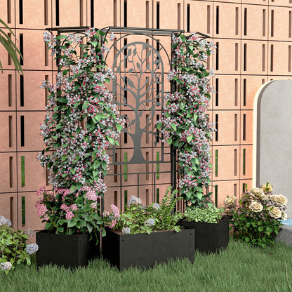 Metal Planter Box with Trellis, Outdoor Raised Garden Bed with Privacy Screen, Trellis Planter Boxes for Climbing Plants, Vines, Vegetables, Flowers, 62 Inch Tall, Patio Decor (Black)