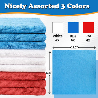 FIXSMITH Microfiber Cleaning Cloth, Pack of 12, Shop Towels Bulk, Microfiber Towels for Cars, Lint Free, Scratch-Free Cleaning Cloths, Cleaning Rags for Housekeeping, 11.5 x 11.5 inch