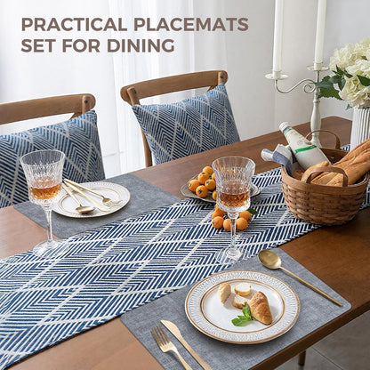 Vinyl Placemats Set of 4, Faux Leather Waterproof and Heat Resistant Place Mats, Washable Anti-Slip Table Mats with Coaster, Wipeable Placemats for Indoor & Outdoor 17" x 12" (Light Blue, Set of 4)