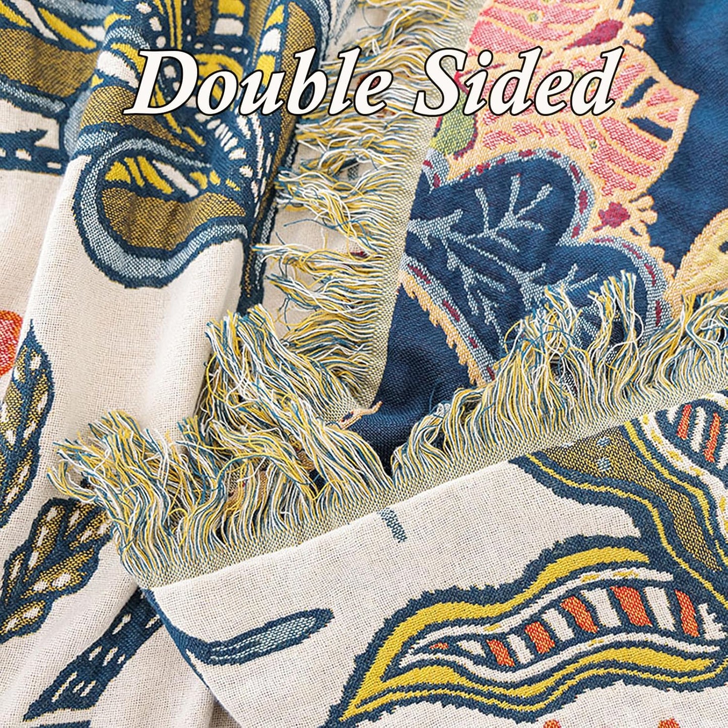 Snycler Boho Throw Blanket for Bed, 100% Organic Cotton Muslin Soft Throw-Floral Farmhouse Rustic Spring Summer Fall Decor Blanket for Couch Sofa Quilt and Gift, 60" x 80" White